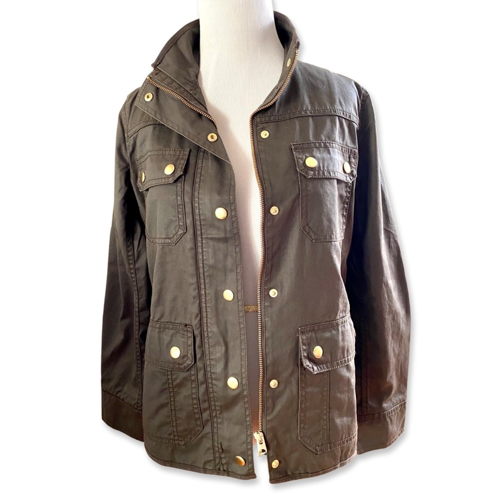 J Crew Relaxed Field Jacket Waxed Cotton Utility Military - Olive - Size PS
